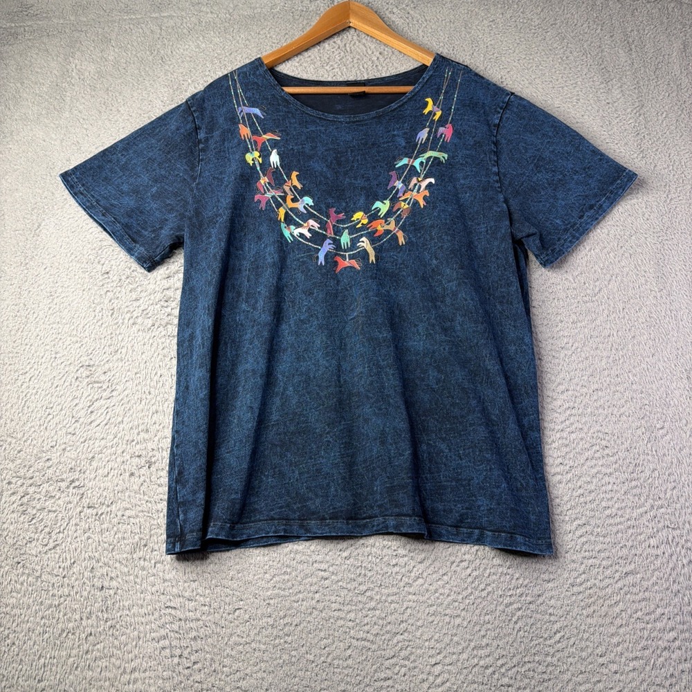 Sabaku Top Womens XL Graphic Top Short Sleeve Horse Carousel Acid Wash Made USA